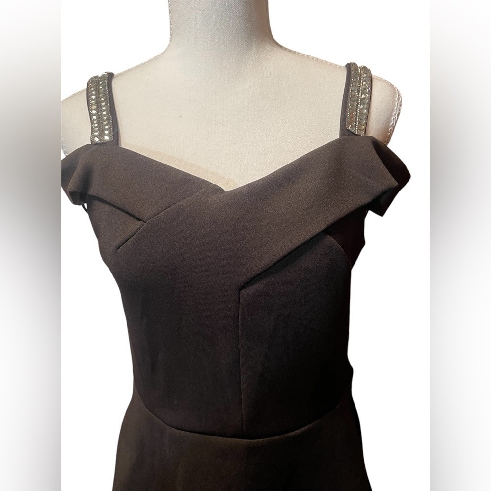 SPENSE,Elegant Black Dress with Embellished Straps - Picture 3 of 10